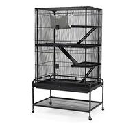 63-inch Wrought Iron Birdcage with Play Open Top and Rolling Stand,Large ParrotCage Bird Cages for Parakeets,Cockatiel, Canary, Lovebird, Parrotlet,Pigeons (Black 63.3)
