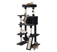 63 Inches Multi-Level Large Cat Tree Tower, Cat Tree with Sisal-Covered Scratching Posts, Condo, Hammock, Dangling Ball and Extended Platform for Cats to Play and Sleep,B (E)