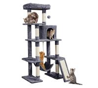 63 Inches Multi-Level Large Cat Tree Tower, Cat Tree with Sisal-Covered Scratching Posts, Condo, Hammock, Dangling Ball and Extended Platform for Cats to Play and Sleep,B (A)