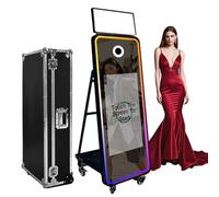 63'' Mirror Photo Booth,32'' Interactive Touch Screen with Square Light and RGB Light,Built-in Mini PC,Magic Mirror Photo Booth for Events (Black, Photo Booth Machine)