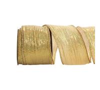 63 mm x 10 Yards Wide Crinkle Wired Ribbon Wire Edge Organza Ribbon Metallic Craft Fabric Ribbons Vintage Gift Wrap Ribbons Wreath Bow Making Supplies for Holiday Home Decor Golden