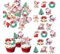 63 Pack Edible Merry Christmas Cupcake Toppers Wafer Paper Santa Claus Cupcake Picks Edible Christmas Party Decorations for Baby Shower Birthday Xmas Party New Year Cake Decorations Supplies