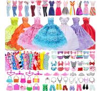 63 PCS Doll Clothes and Accessories Compatible with Dolls, Include 5 Wedding Gown Dresses, 10 Suspender Skirts, 2 Fashion Skirts, 2 Top Pants, 2 Bikinis, 20 Shoes for 11.5 inch Dolls