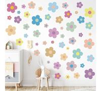63 Pcs Flowers Wall Sticker, PVC Decal Easy Peel and Stick Wall Stickers, 4 Sizes Flower, Colorful Cute Children's Wall Stickers, for Boys and Girls Bedroom Nursery Decorations Kindergarten(9 Sheets)