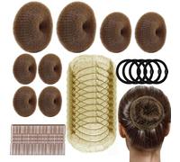 63-Piece Bun Donut For Hair Set In Different Sizes, Hair Bun Maker with Bobby Pins and Elastic Bands for Women Kids Ballet Dancers(Light Brown)