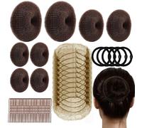 63-Piece Bun Donut For Hair Set In Different Sizes, Hair Bun Maker with Bobby Pins and Elastic Bands for Women Kids Ballet Dancers(Brown)