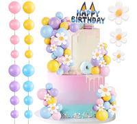 63 Pieces Cake Decoration Ball, Daisy and Donkey Ears Decoration, Boho Baking Cake Decorations, DIY Mini Balloon Cupcake Insert for Unicorn, Macaron, Birthday, Party, Baby Shower, Christmas, Rainbow