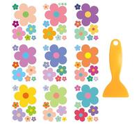 63 Pieces Colorful Flower Stickers and 1 Piece Scraper, Kids Room Decoration Stickers, Self-Adhesive Wall Stickers, Cute Wall Stickers, Waterproof Stickers