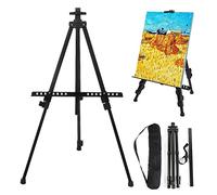 63“ Strong Metal Foldable Easel for Painting Canvases Floor Table Top Drawing and Displaying T-Sign with Portable Black Bag Adjustable Height Extra Sturdy Lightweight