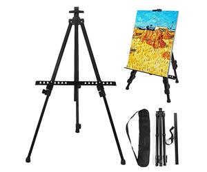 63“ Strong Metal Foldable Easel for Painting Canvases Floor Table Top Drawing and Displaying T-Sign with Portable Black Bag Adjustable Height Extra Sturdy Lightweight