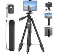 63" Tripod Stand for 4"-13" Phone & Tablet, Camera Tripod Stand with Rechargeable Remote & Bag, Aluminum Professional Tripod 2 in 1 Mount & 1/4" Screw Tripods for iPhone, iPad, Camera, Projector