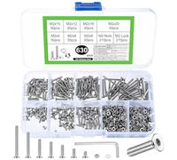 630 Pcs M2 Countersunk Bolts and Nuts Set, Small Countersunk Flat Head Machine Screws, Assorted Stainless Steel Hex Socket Head Cap Screws Nuts and Bolts and Washers Assortment Kit (Silvery)