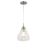 63091 One-Light Indoor Pendant, Brushed Nickel Finish with Clear Crackle Glass