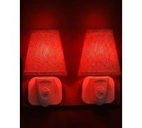 630nm Red Light Night Light Plug in for Sleep 2-Pack | Decorative Night Light with Linen Shade, Replaceable Bulb, Rotatable Plug & On/Off Switch for Nursery, Bathroom, Hallway