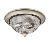 63267 Basset 33 cm Indoor Flush Mount Ceiling Fixture, Dark Pewter Finish with Smoke Grey Hammered Glass