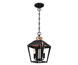 63284 Valery Two-Light Indoor Pendant, Matte Black Finish with Copper Accents