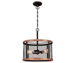63327 Emelie Three-Light Indoor Pendant, Oil Rubbed Bronze Finish with Washed Copper Accents and Mesh Shade