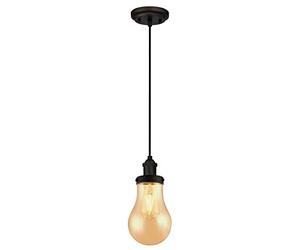 63370 One-Light Indoor Pendant, Oil Rubbed Bronze Finish with Amber Teardrop Glass