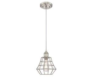 63372 Nathan One-Light Indoor Pendant, Brushed Nickel Finish with Angled Bell Cage Shade