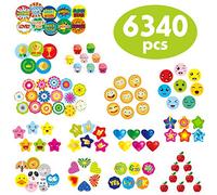 6340 pcs Teacher Reward Encouragement Motivational Sticker Mega Pack in 14 Themes (Each Measures 1/2”-3/4” in Diameter)