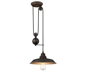 63632 Iron Hill One-Light Indoor Pulley Pendant, Oil Rubbed Bronze Finish with Highlights