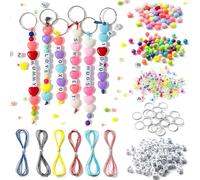 638Pcs Keyring Making Kit-8 x 5M Strings,100 Colored Beads,30 Keychains,200 Hearts,200 Letters,100 Transparent Colorful Beads-DIY Craft Supplies for Jewelry Making,Gifts Crafts,Keyrings,Party Favors
