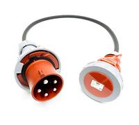 63amp to 32amp Red 3 PHASE Events CEEform Commando Adapter Cable. (5x10mm) 3P+N+E 400V. H07RN-F