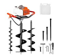 63CC Gasoline Earth Auger Post Hole Digger, 2-Cycle Engine with 3 Drill Bits 4/8/12 Inch and 3 Extensions 8/12/20 Inch, Professional Grade Soil Digging Machine