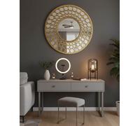 63cm Round Wall Mirror Artistic Decoration Premium Quality Best for Gifts Home Decor Sitting Room Bed Room (Gold)