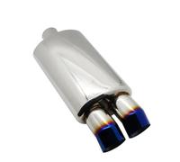 63mm Universal Stainless Steel Burned Blue Silver Silencer Double Export Exhaust Systems Muffler Pipe Exhaust tail end pipes(Bend blue 63MM)