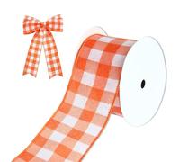 63mm x 9m Orange Gingham Ribbon Wired Fall Plaid Burlap Ribbon for Wreaths | Orange and White Buffalo Checkered Ribbons Tartan Ribbons for Gift Wrapping DIY Crafts Flower Bouquet Bow Making Party Decor