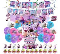 63Pcs K POP Birthday Decorations Set, Birthday Party Decorations with Balloons Cake Toppers Banner Hanging Swirls Backdrop Party Supplies for Fans Kids Girls