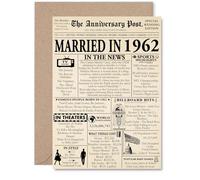 63rd Anniversary Card for Men Women - Newspaper Married in 1962 - Happy 63 Year Wedding Anniversary Card for Wife Companion Partner Husband, A5 Anniversaries Greeting Cards