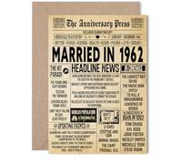 63rd Anniversary Card for Women Men - Vintage Newspaper Married in 1962 - Happy 63 Year Wedding Anniversary Card for Companion Wife Partner Husband, 5x7 Inch Anniversaries Greeting Cards