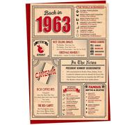 63rd Birthday Card - Back in 1963 In This Year Card, Greeting Card for Men and Women, Birthday Cards for Women, Birthday Cards for Men, 63rd Anniversary Card, 5x7