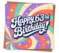 63rd Birthday Card for Her, Bright Retro Swirl Stars
