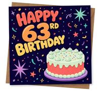 63rd Birthday Card for Her, Bright Stars Confetti Design | Eye-catching greeting card; Bright Stars Confetti artwork for her on a 63rd birthday with a warm, memorable feel