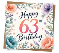 63rd Birthday Card for Her, Elegant Floral Design | Eye-catching greeting card; Elegant Floral artwork for her on a 63rd birthday with a warm, memorable feel