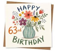 63rd Birthday Card for Her, Floral Design | Eye-catching greeting card; Floral artwork for her on a 63rd birthday with a warm, memorable feel