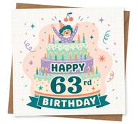 63rd Birthday Card for Her, Funny Confetti Cake Design | Eye-catching greeting card; Funny Confetti Cake artwork for her on a 63rd birthday with a warm, memorable feel