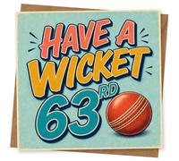 63rd Birthday Card for Her, Have a Wicket, Cricket Ball | Sporty 63rd birthday laughs for her: “Have A Wicket 63rd” in retro lettering, plus a bright red cricket ball.