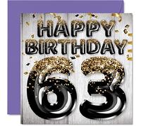 63rd Birthday Card for Men, Black & Gold Glitter Balloons