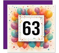 63rd Birthday Card for Men Women - Any Age - Balloon Birthday Card for 63 Year old Woman Mum Aunt Ladies Nan Friend Sister Grandma Sixty three Sixty third Nanny