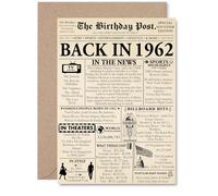 63rd Birthday Card for Men Women - Newspaper Back in 1962 - Happy 63 Birthday Cards for Auntie Husband Sister Friend Cousin Neighbour, A5 Bday Greeting Cards