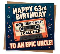 63rd Birthday Card for Uncle - Funny Retro Cassette Tape Design, Happy Birthday Card for an Epic Uncle