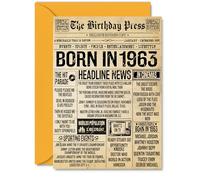63rd Birthday Card for Women and Men, Bday Press Newspaper 1963