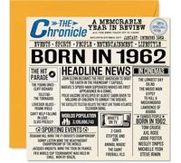 63rd Birthday Cards for Men Women - Born In 1962 Newspaper - Happy 63 Birthday Card for Grandad Grandma Nan Vintage Retro Back In 1962, 145mm Bday Greeting Cards