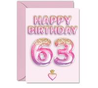 63rd Birthday Cards for Men Women - Pink & Purple Glitter Balloons - Happy Birthday Card for 63 Year Old Man Woman Grandma Cousin Uncle Friend, A5 Bday Greeting Cards