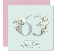 63rd Birthday Cards for Women - Fancy Floral Flowers - Happy Birthday Card for 63 Year Old Woman Auntie Grandma Friend Nanny, 145mm Bday Greeting Cards