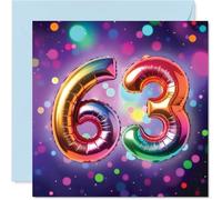 63rd Birthday Cards for Women Men - Rainbow Foil Balloon - Happy Birthday Card for 63 Year Old Woman Man Grandad Dad Grandma Nan, 145mm Bday Greeting Cards